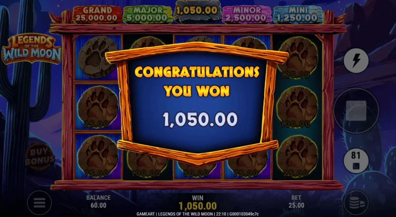 Legends of the Wild Moon - total kemenangan Free Spins