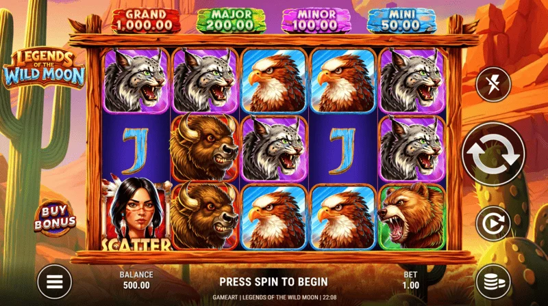 Legends of the Wild Moon - layar permainan grid 5x3